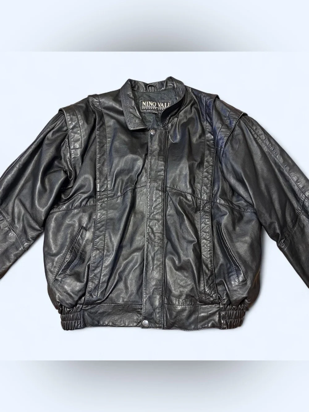 Grunge Leather Black Bomber Jacket by Nino Vali!